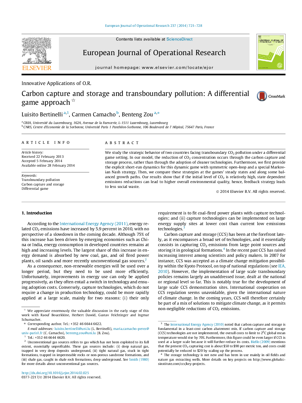 Carbon capture and storage and transboundary pollution: A differential game approach 