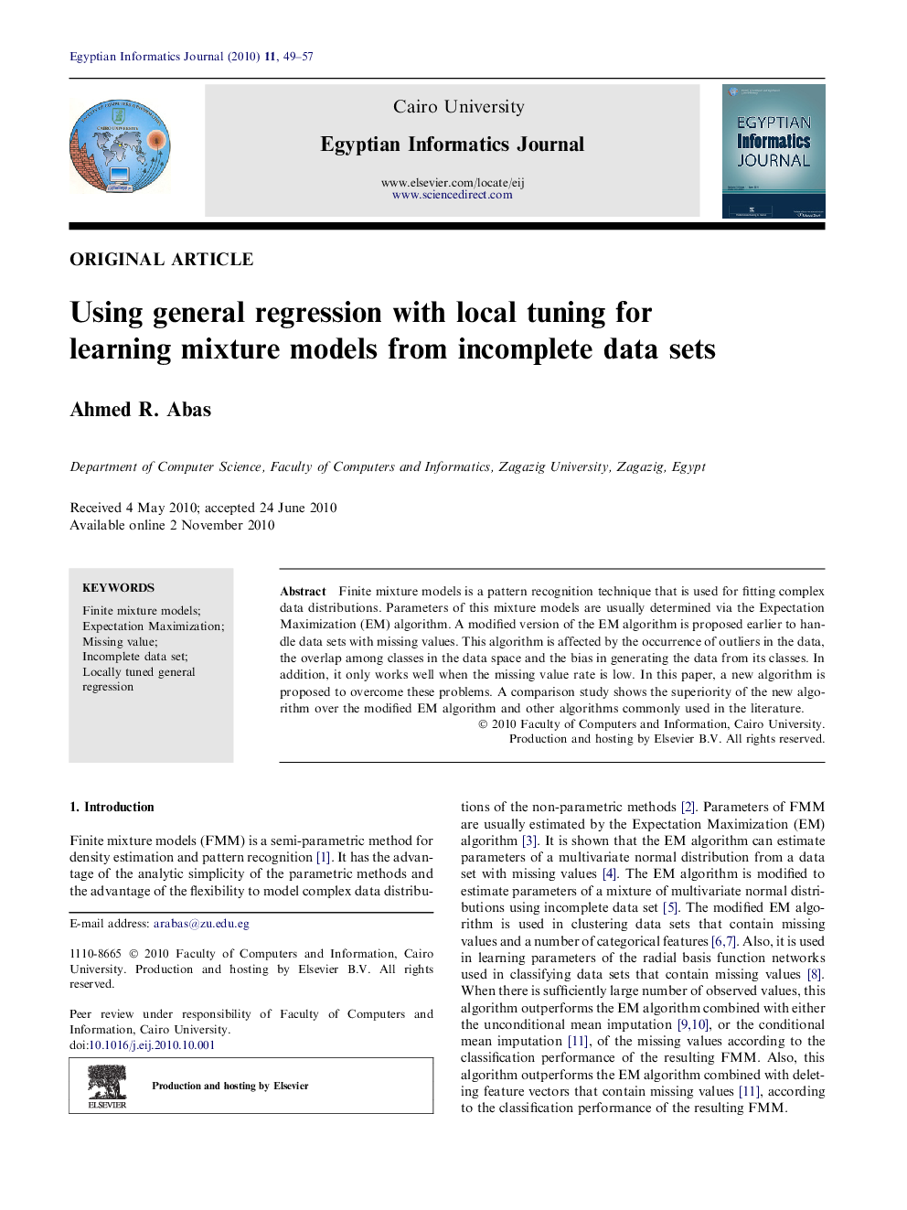 Using general regression with local tuning for learning mixture models from incomplete data sets