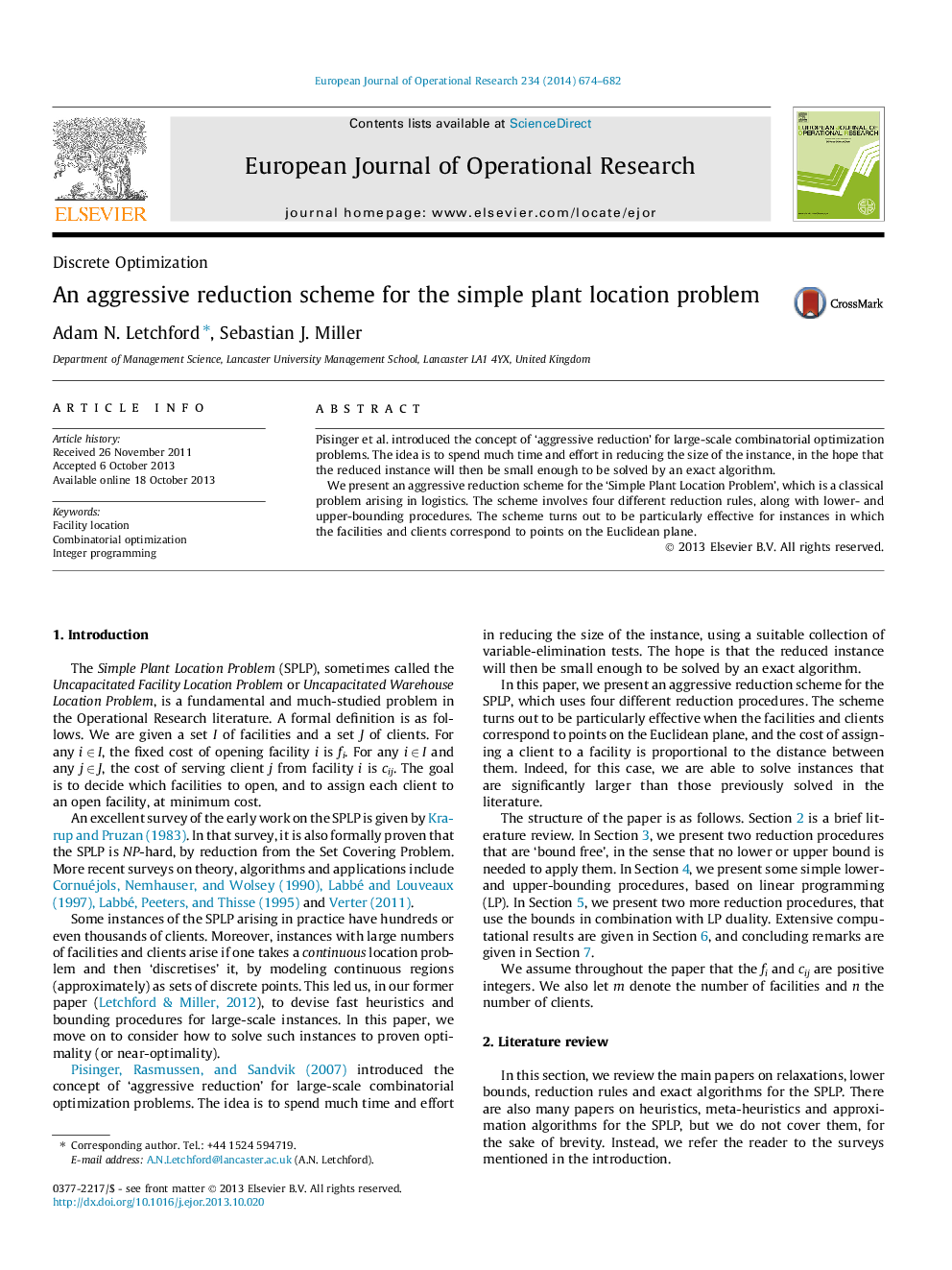 An aggressive reduction scheme for the simple plant location problem