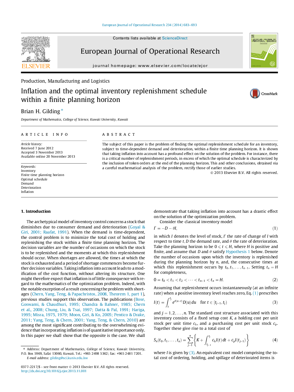 Inflation and the optimal inventory replenishment schedule within a finite planning horizon