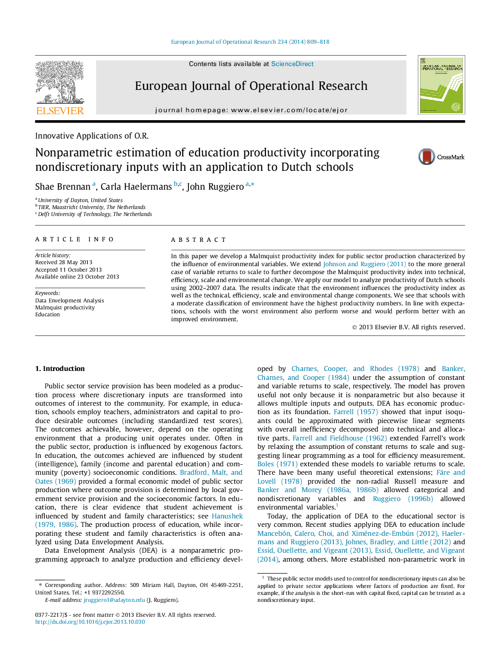 Nonparametric estimation of education productivity incorporating nondiscretionary inputs with an application to Dutch schools