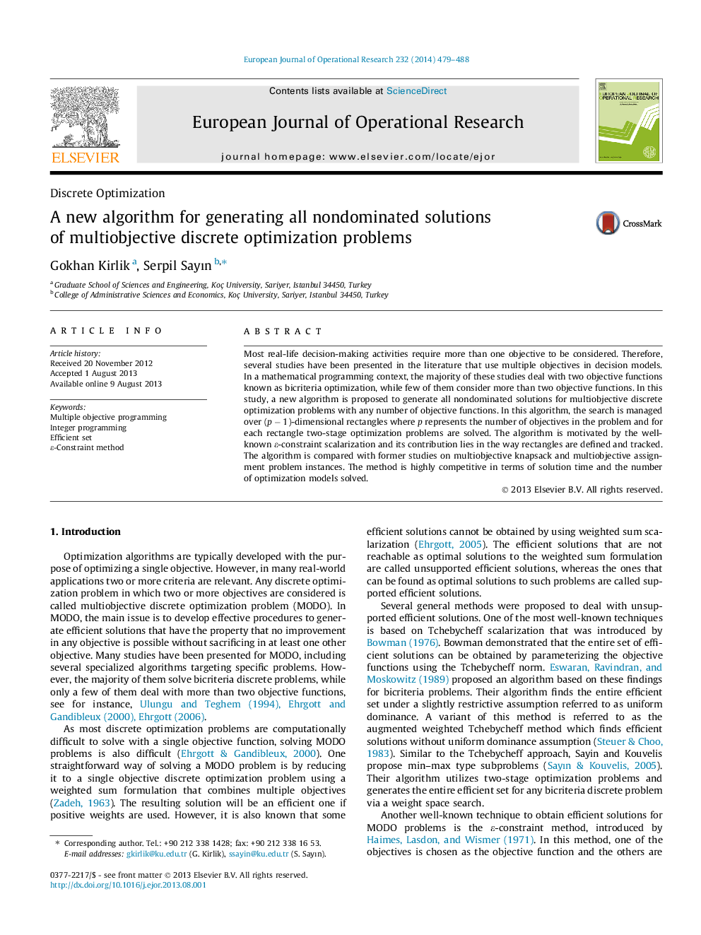 A new algorithm for generating all nondominated solutions of multiobjective discrete optimization problems