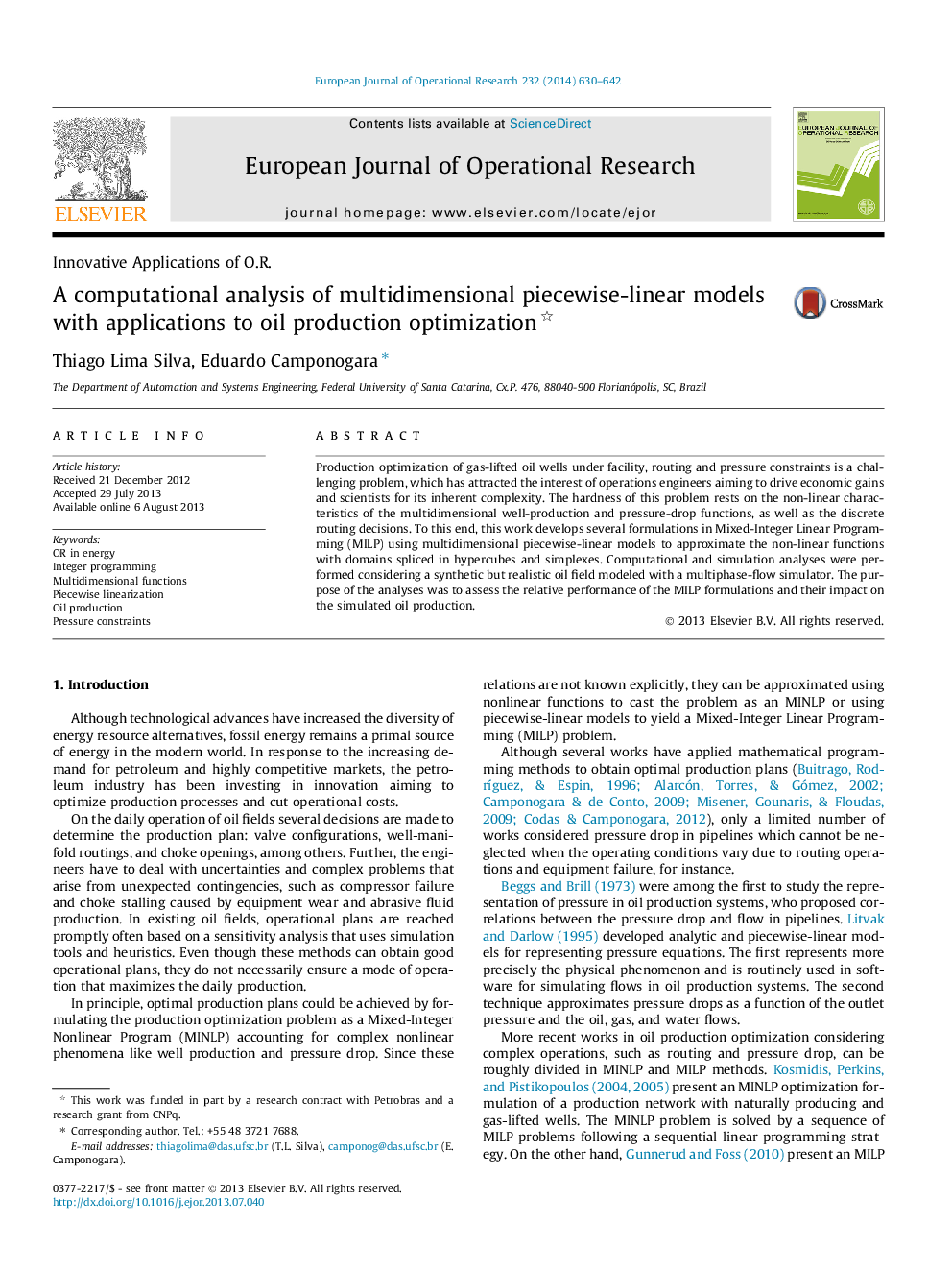 A computational analysis of multidimensional piecewise-linear models with applications to oil production optimization 