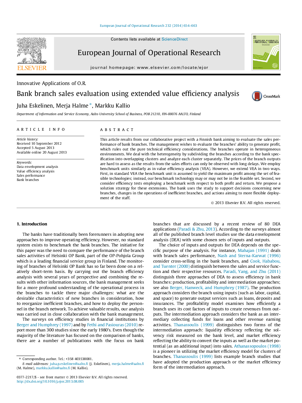 Bank branch sales evaluation using extended value efficiency analysis