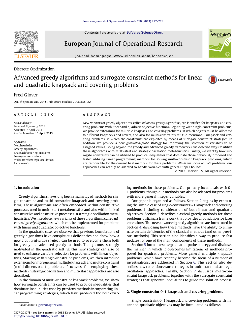 Advanced greedy algorithms and surrogate constraint methods for linear and quadratic knapsack and covering problems