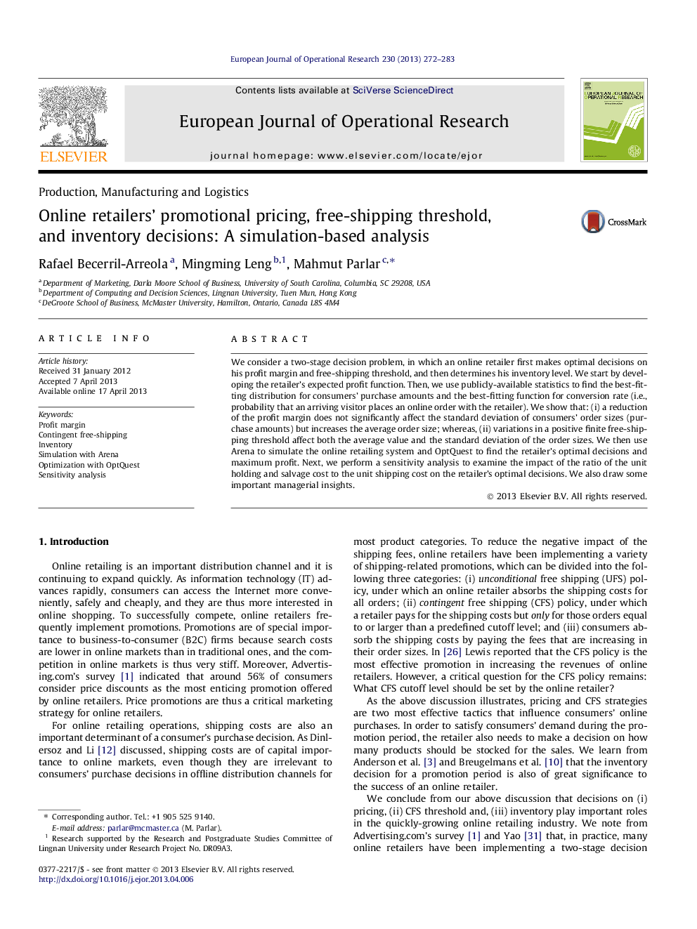 Online retailers’ promotional pricing, free-shipping threshold, and inventory decisions: A simulation-based analysis