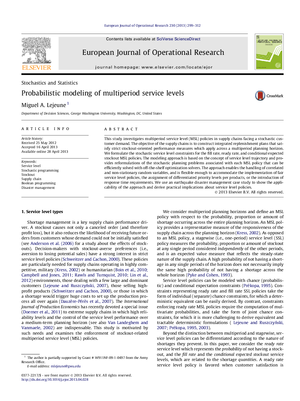 عکس صفحه اول مقاله: Probabilistic modeling of multiperiod service levels Probabilistic modeling of multiperiod service levels