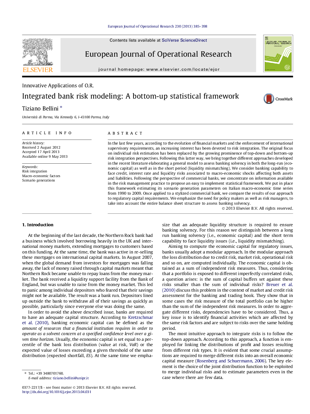 Integrated bank risk modeling: A bottom-up statistical framework