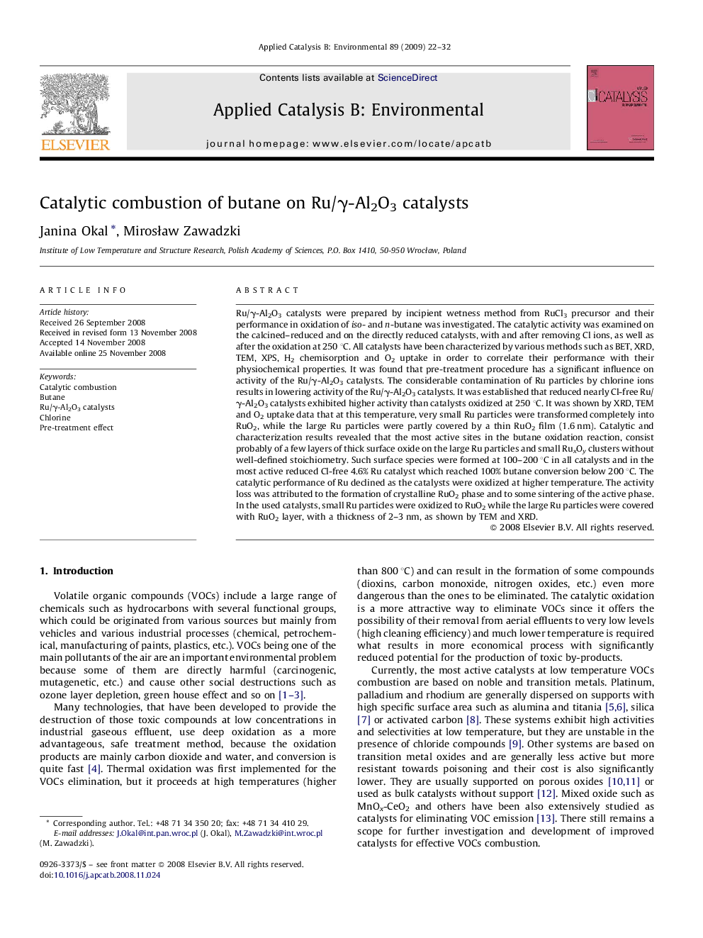 Catalytic combustion of butane on Ru/γ-Al2O3 catalysts