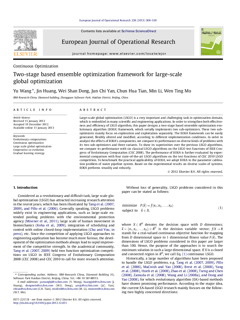 Two-stage based ensemble optimization framework for large-scale global optimization