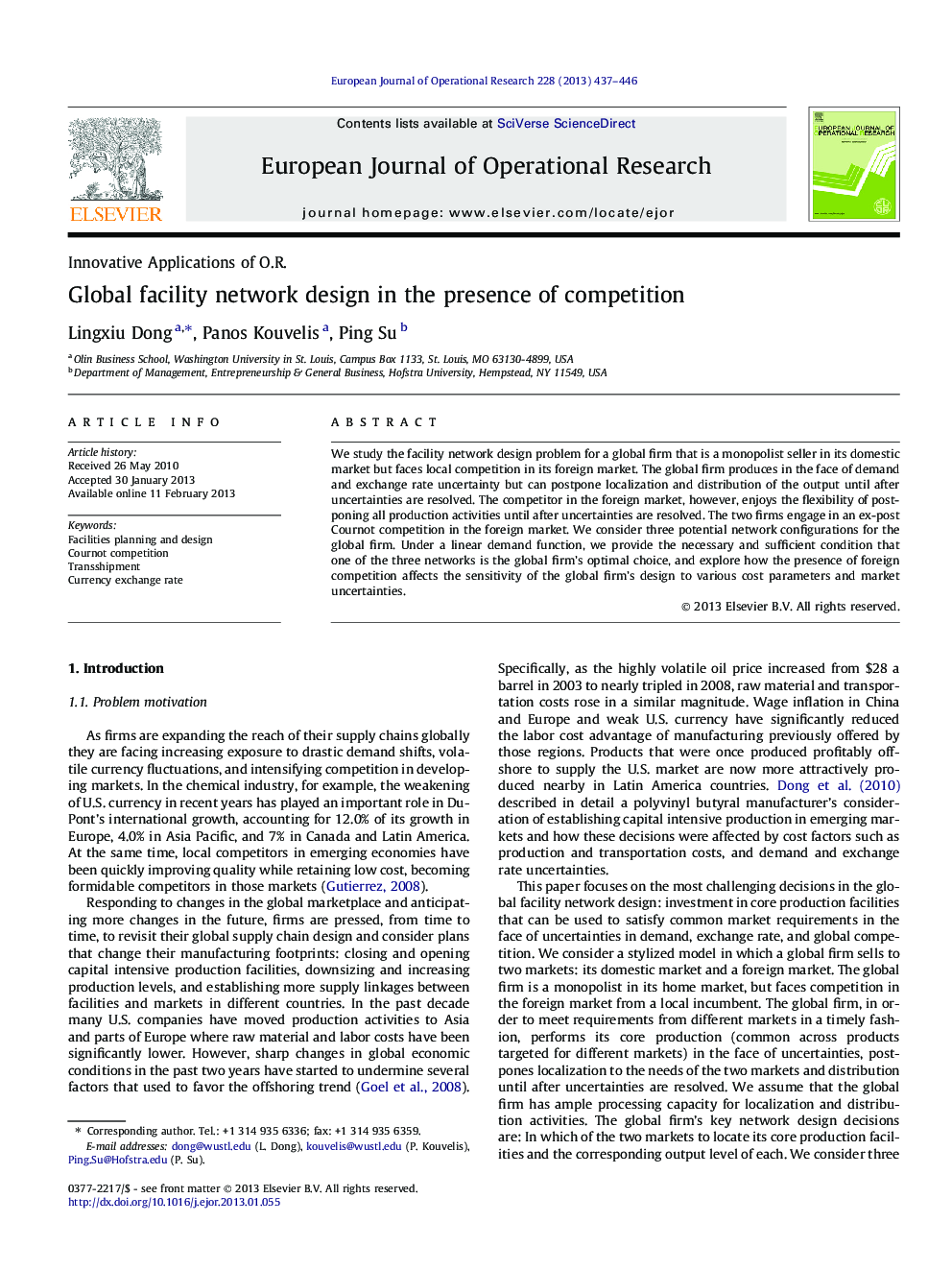 Global facility network design in the presence of competition