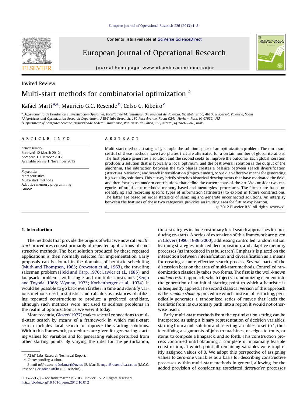 Multi-start methods for combinatorial optimization 