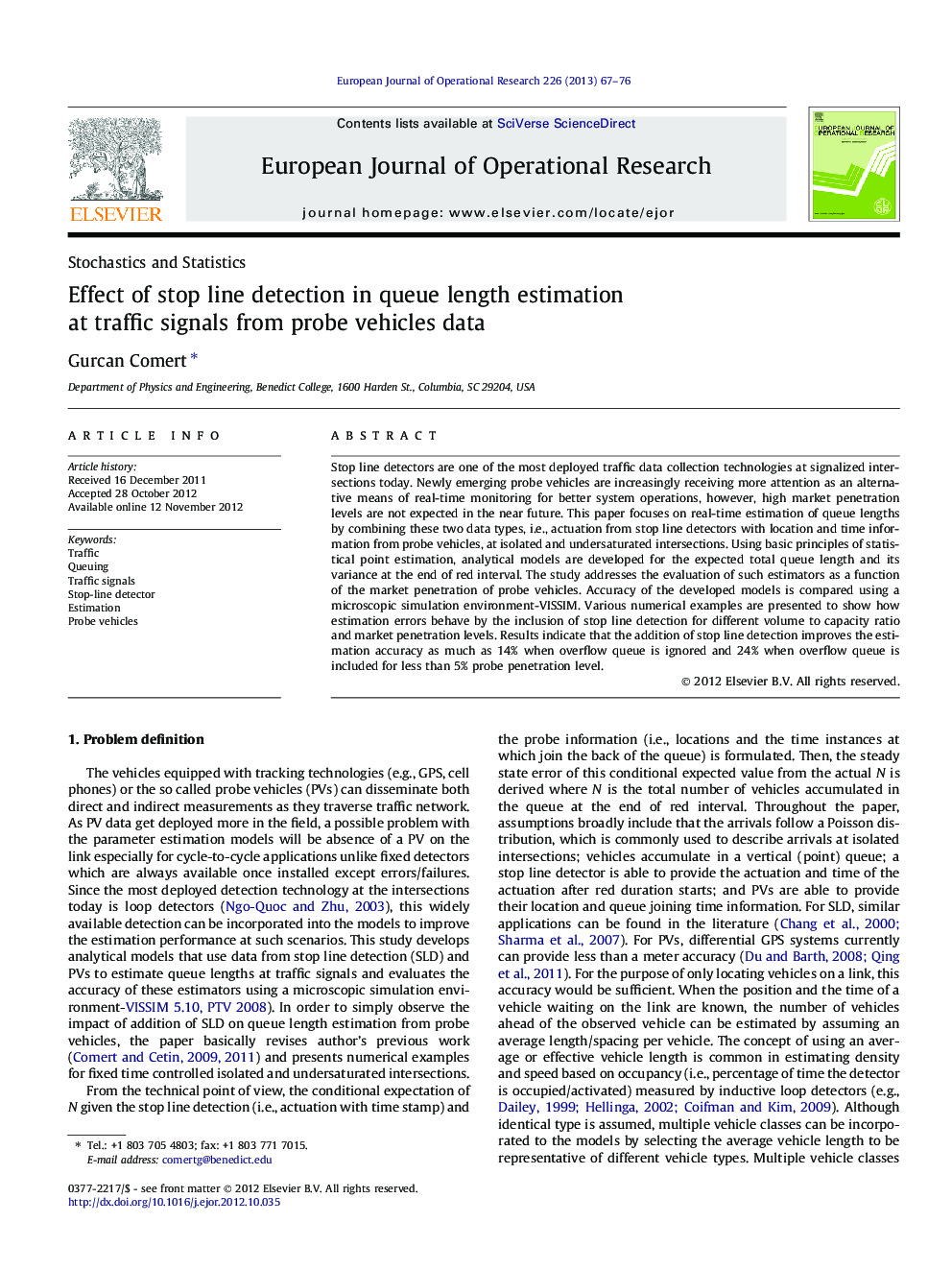 Effect of stop line detection in queue length estimation at traffic signals from probe vehicles data