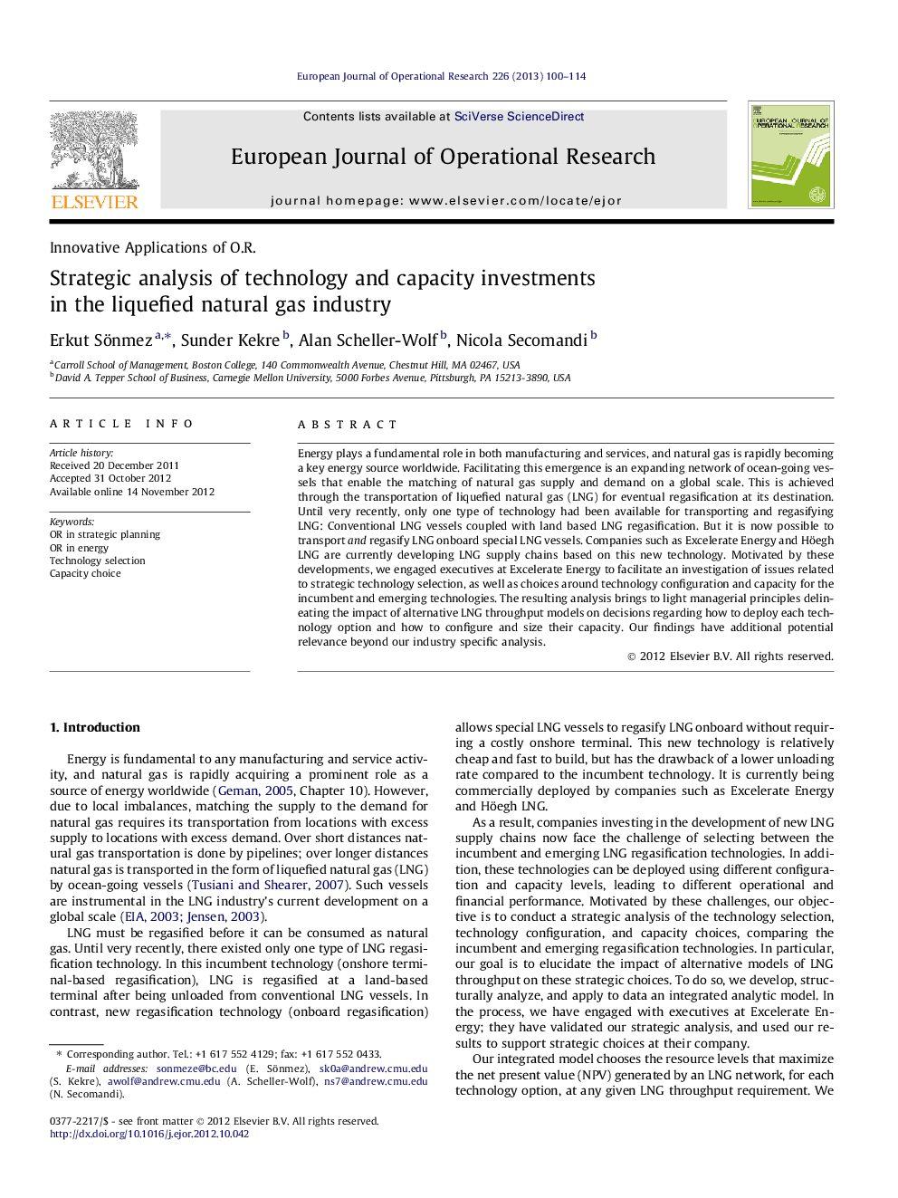 Strategic analysis of technology and capacity investments in the liquefied natural gas industry