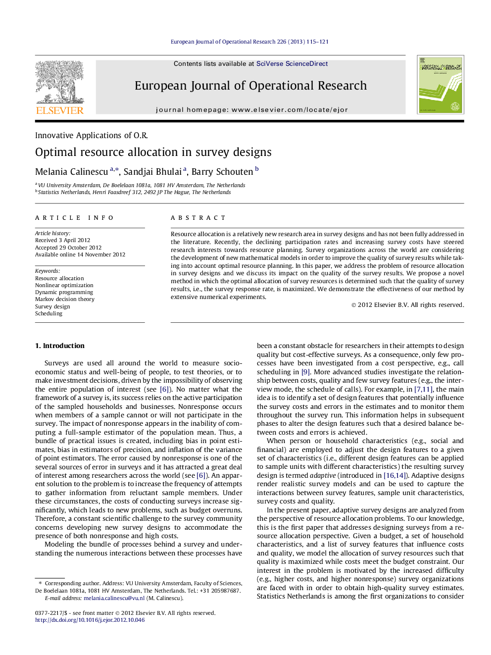 Optimal resource allocation in survey designs