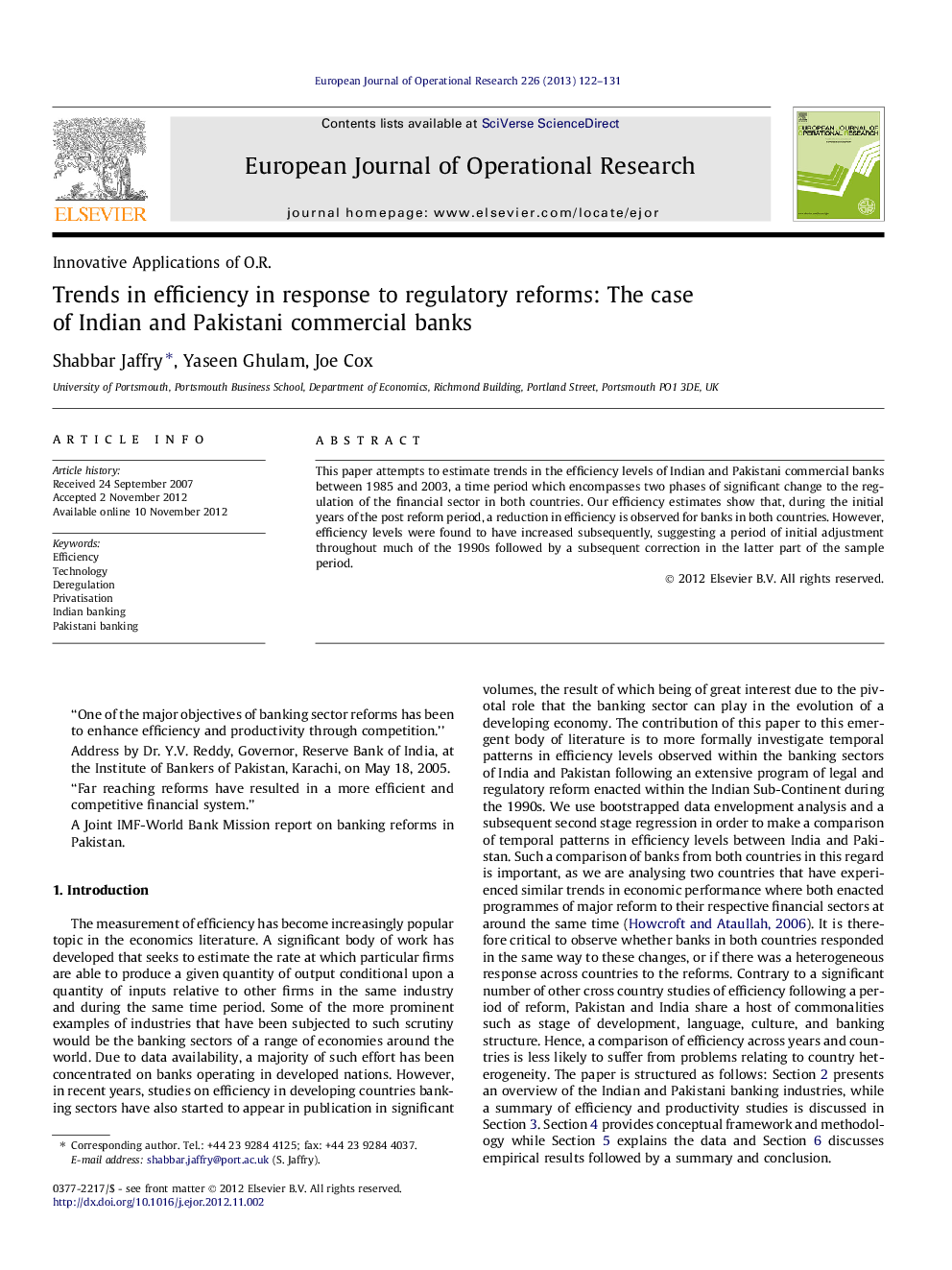 Trends in efficiency in response to regulatory reforms: The case of Indian and Pakistani commercial banks