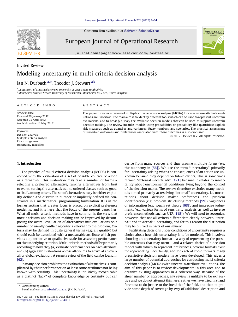 Modeling uncertainty in multi-criteria decision analysis