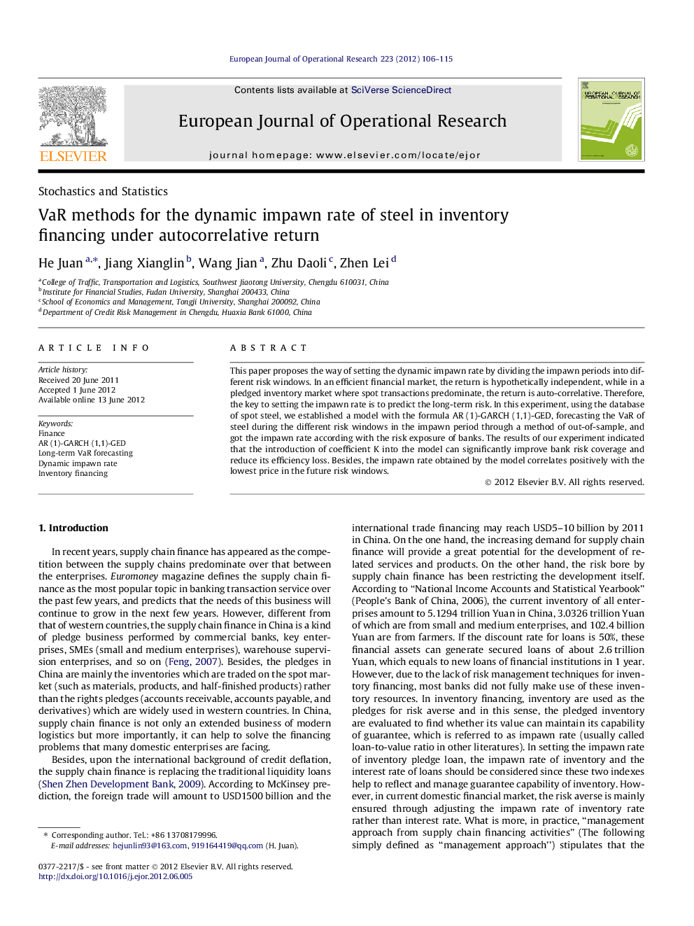 VaR methods for the dynamic impawn rate of steel in inventory financing under autocorrelative return