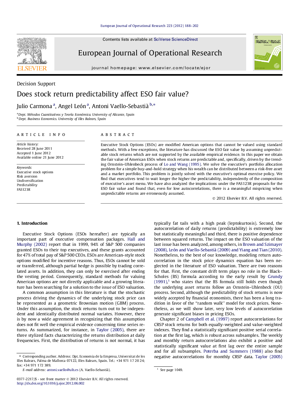 Does stock return predictability affect ESO fair value?