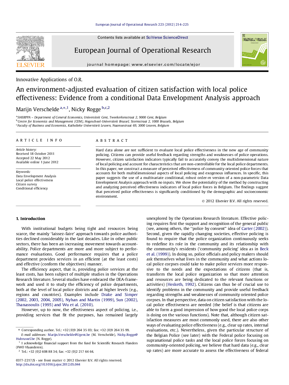 An environment-adjusted evaluation of citizen satisfaction with local police effectiveness: Evidence from a conditional Data Envelopment Analysis approach