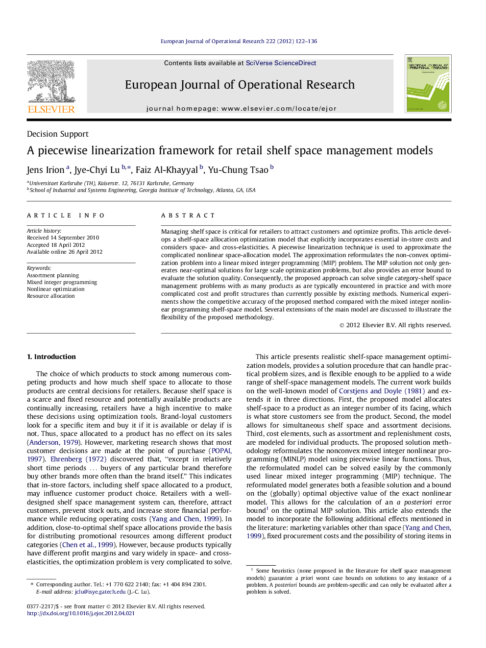 A piecewise linearization framework for retail shelf space management models