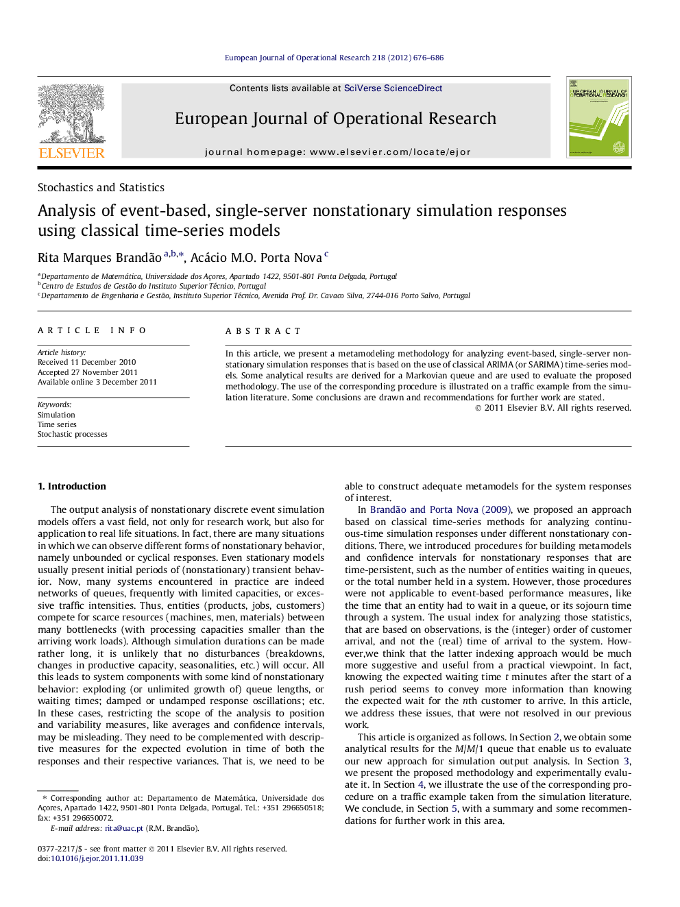 Analysis of event-based, single-server nonstationary simulation responses using classical time-series models