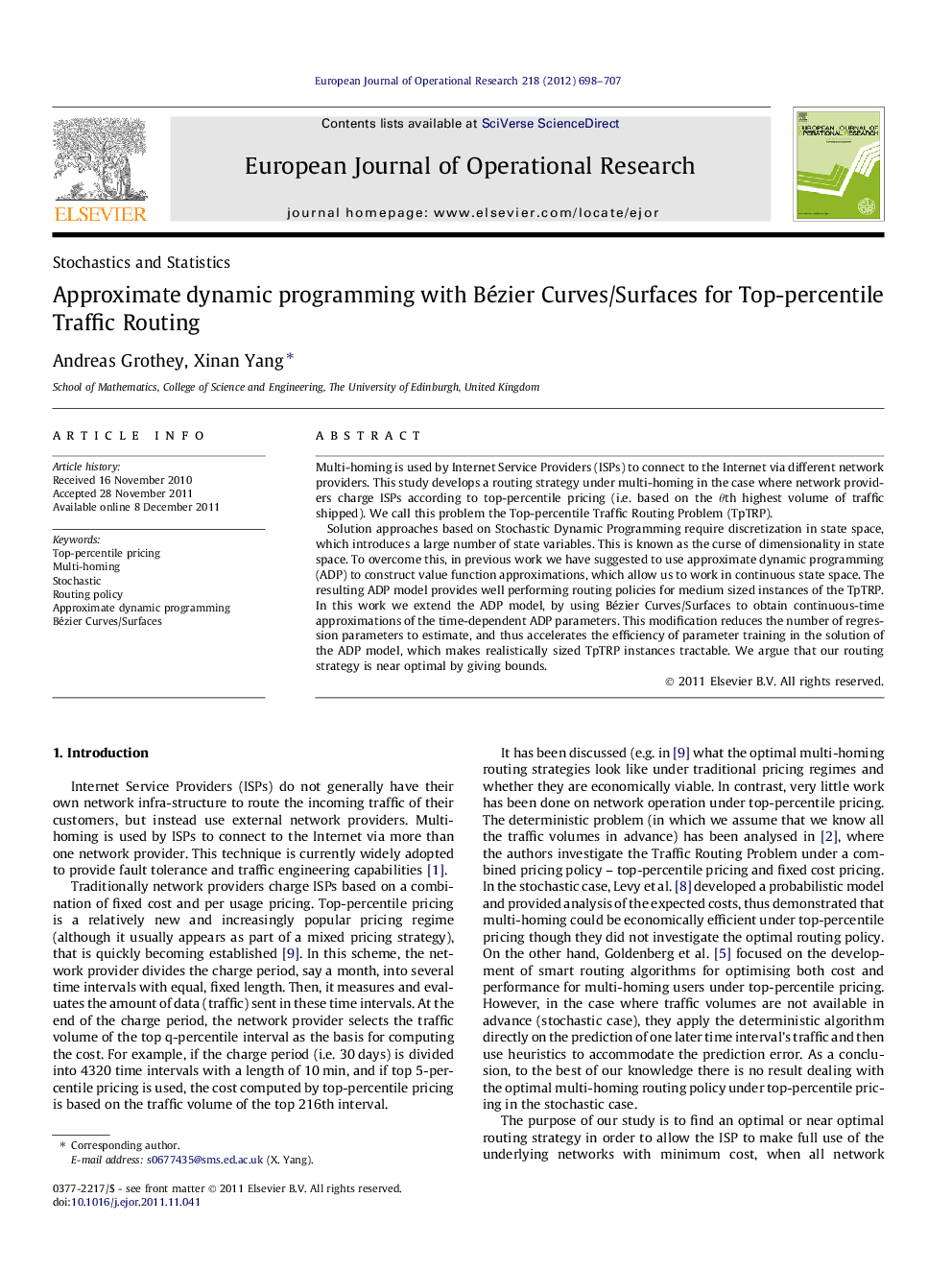 Approximate dynamic programming with Bézier Curves/Surfaces for Top-percentile Traffic Routing