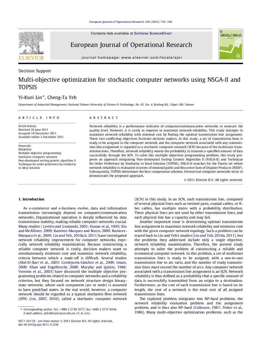 Multi-objective optimization for stochastic computer networks using NSGA-II and TOPSIS