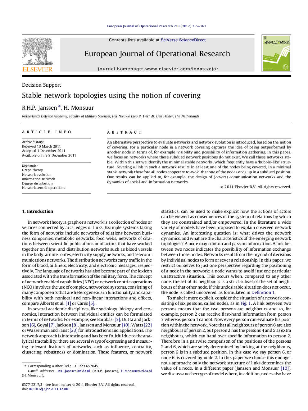 Stable network topologies using the notion of covering