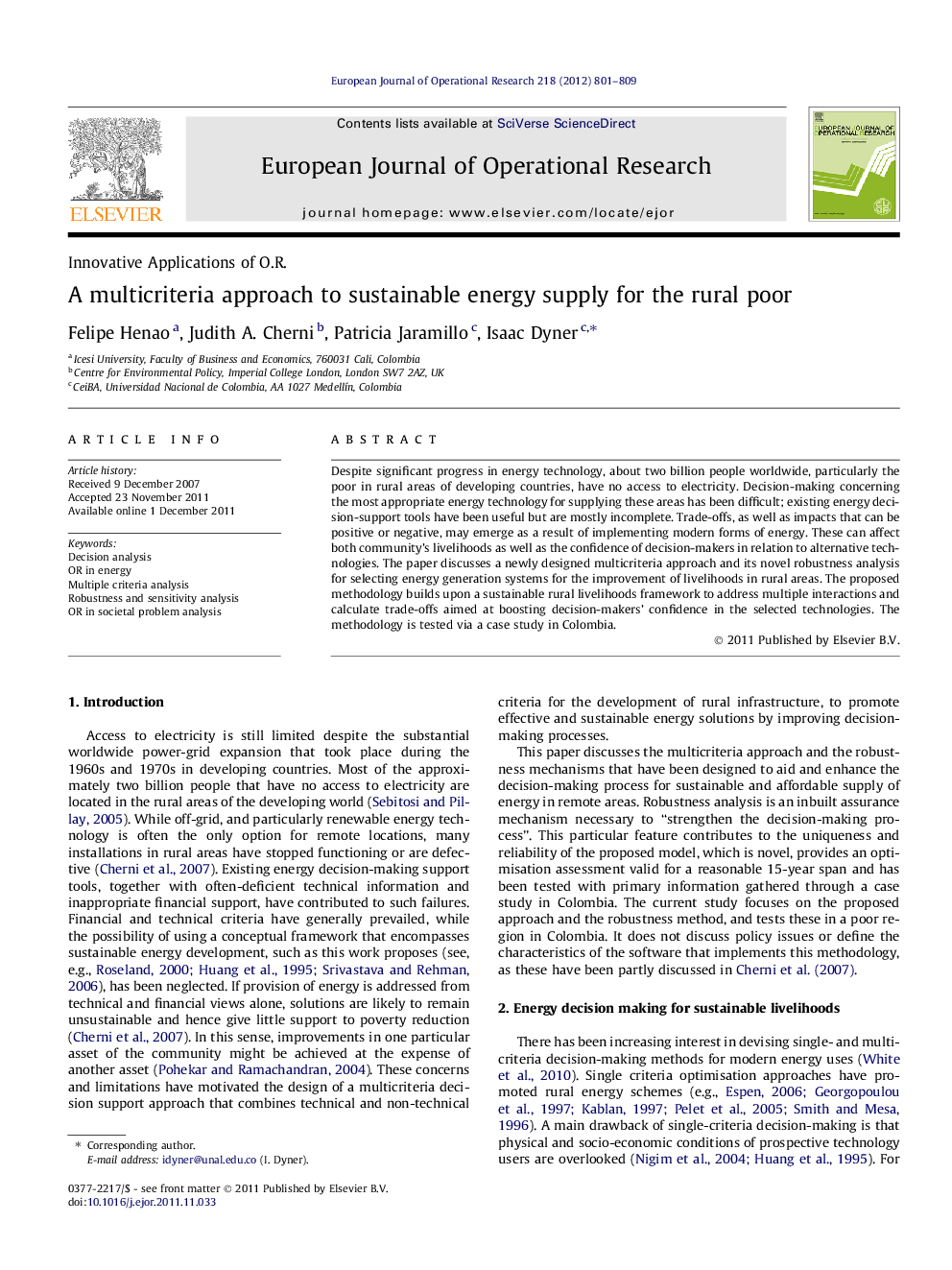 A multicriteria approach to sustainable energy supply for the rural poor