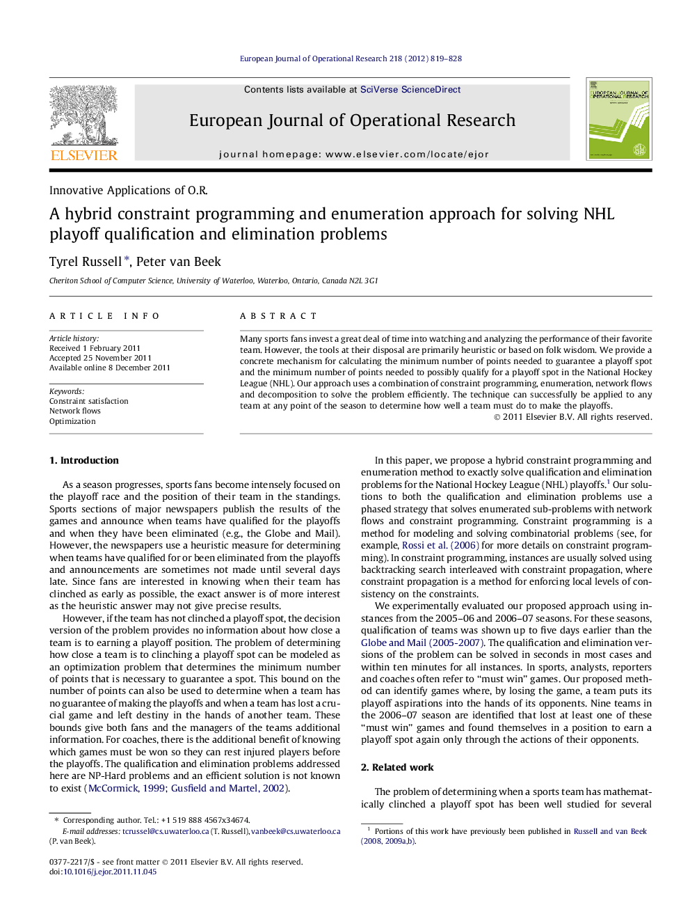 A hybrid constraint programming and enumeration approach for solving NHL playoff qualification and elimination problems