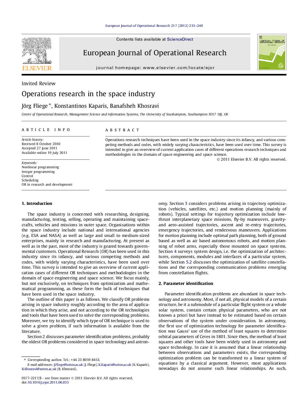 Operations research in the space industry