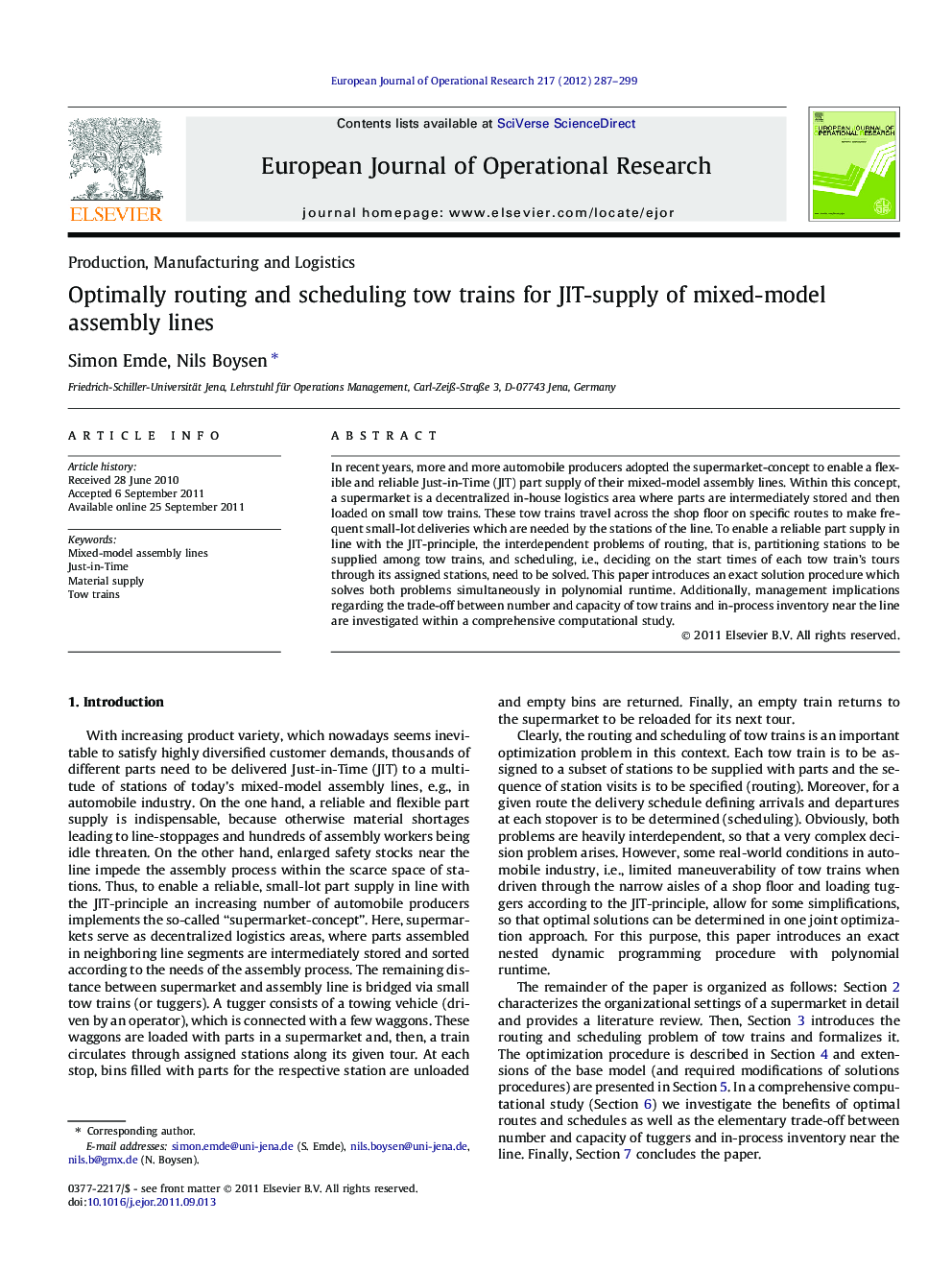 Optimally routing and scheduling tow trains for JIT-supply of mixed-model assembly lines