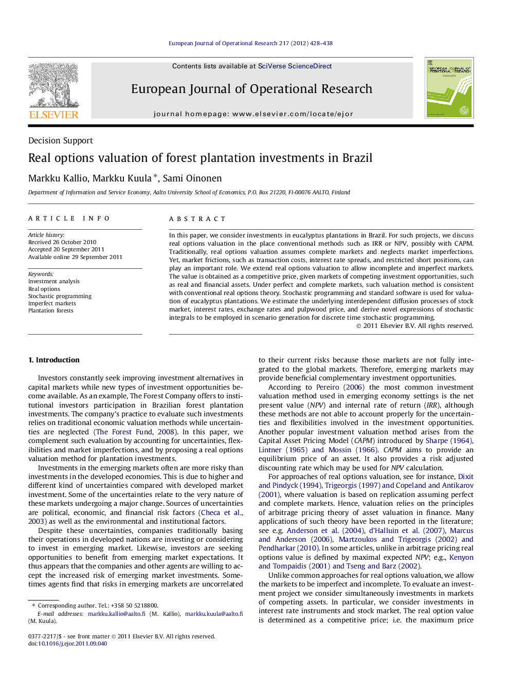 Real options valuation of forest plantation investments in Brazil