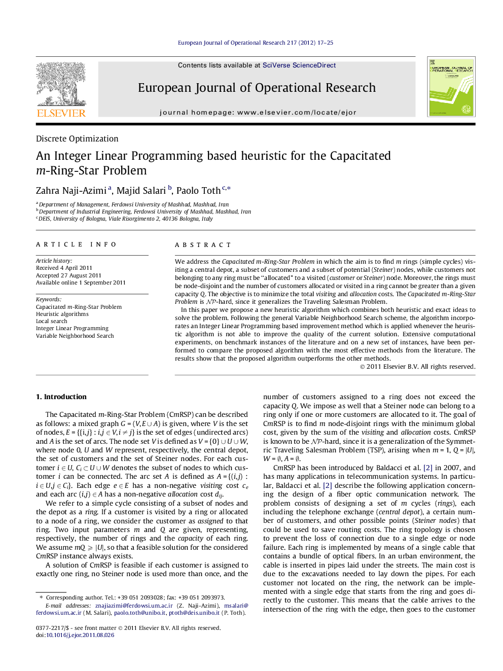 An Integer Linear Programming based heuristic for the Capacitated m-Ring-Star Problem