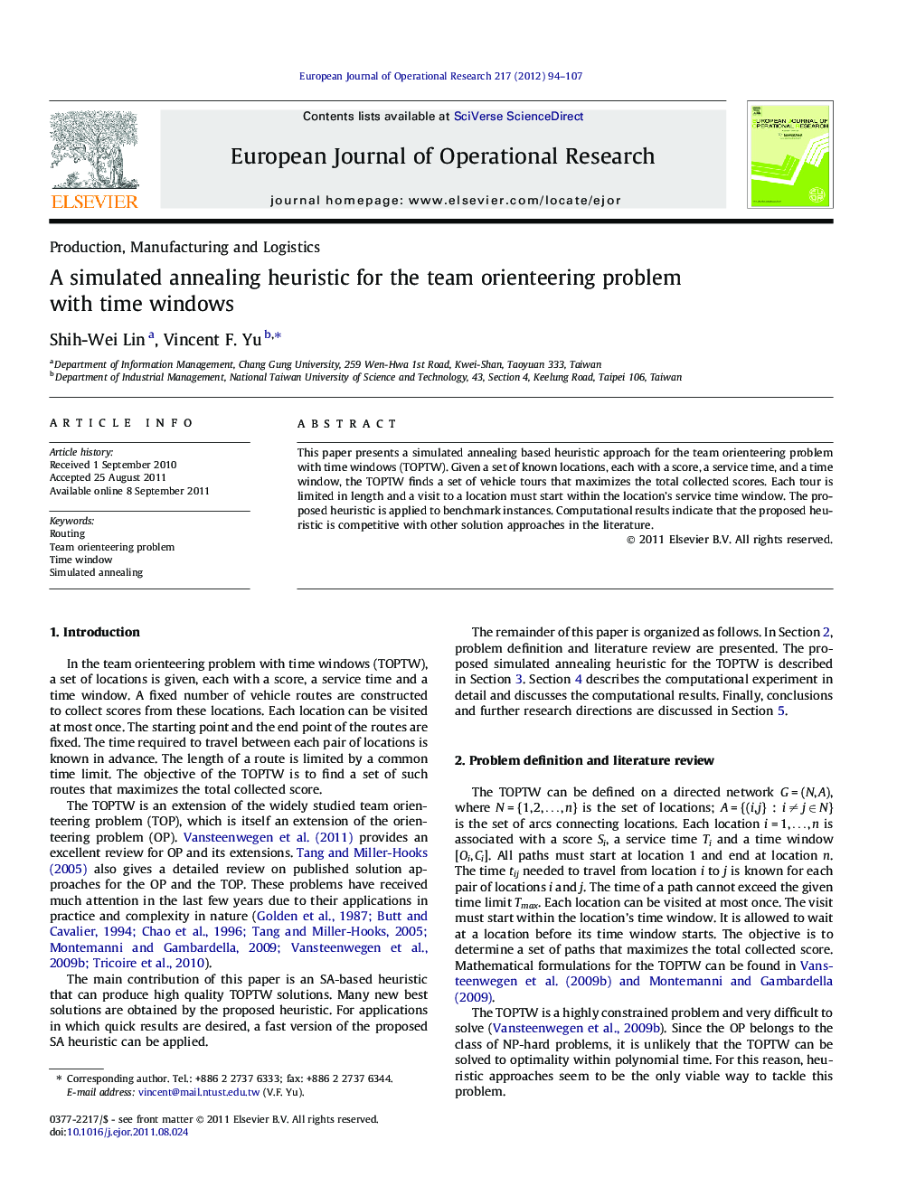 A simulated annealing heuristic for the team orienteering problem with time windows