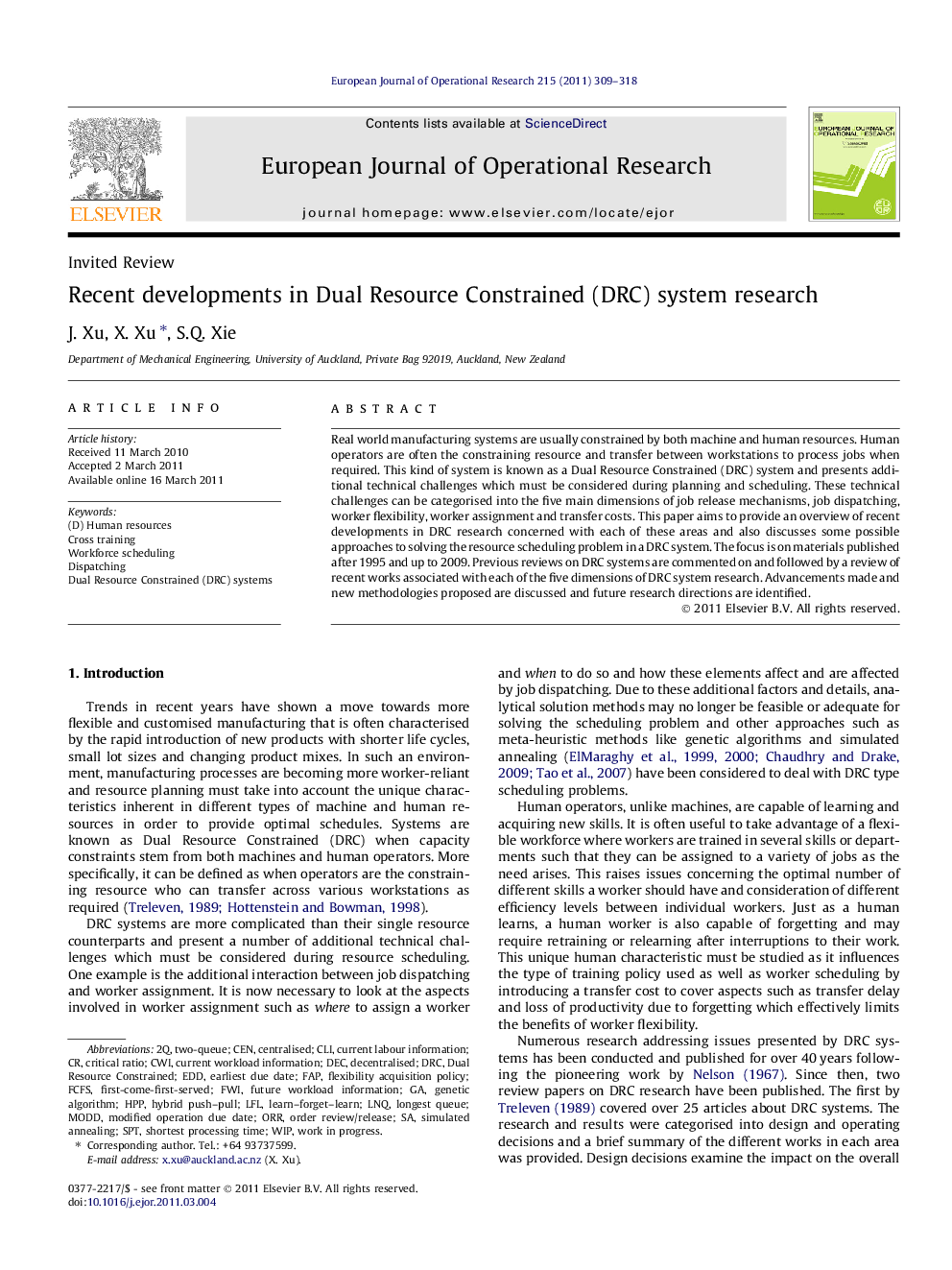 Recent developments in Dual Resource Constrained (DRC) system research