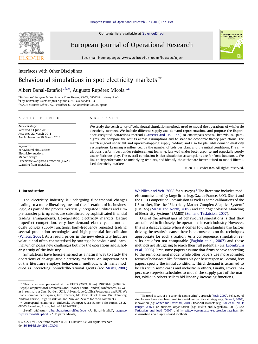 Behavioural simulations in spot electricity markets 