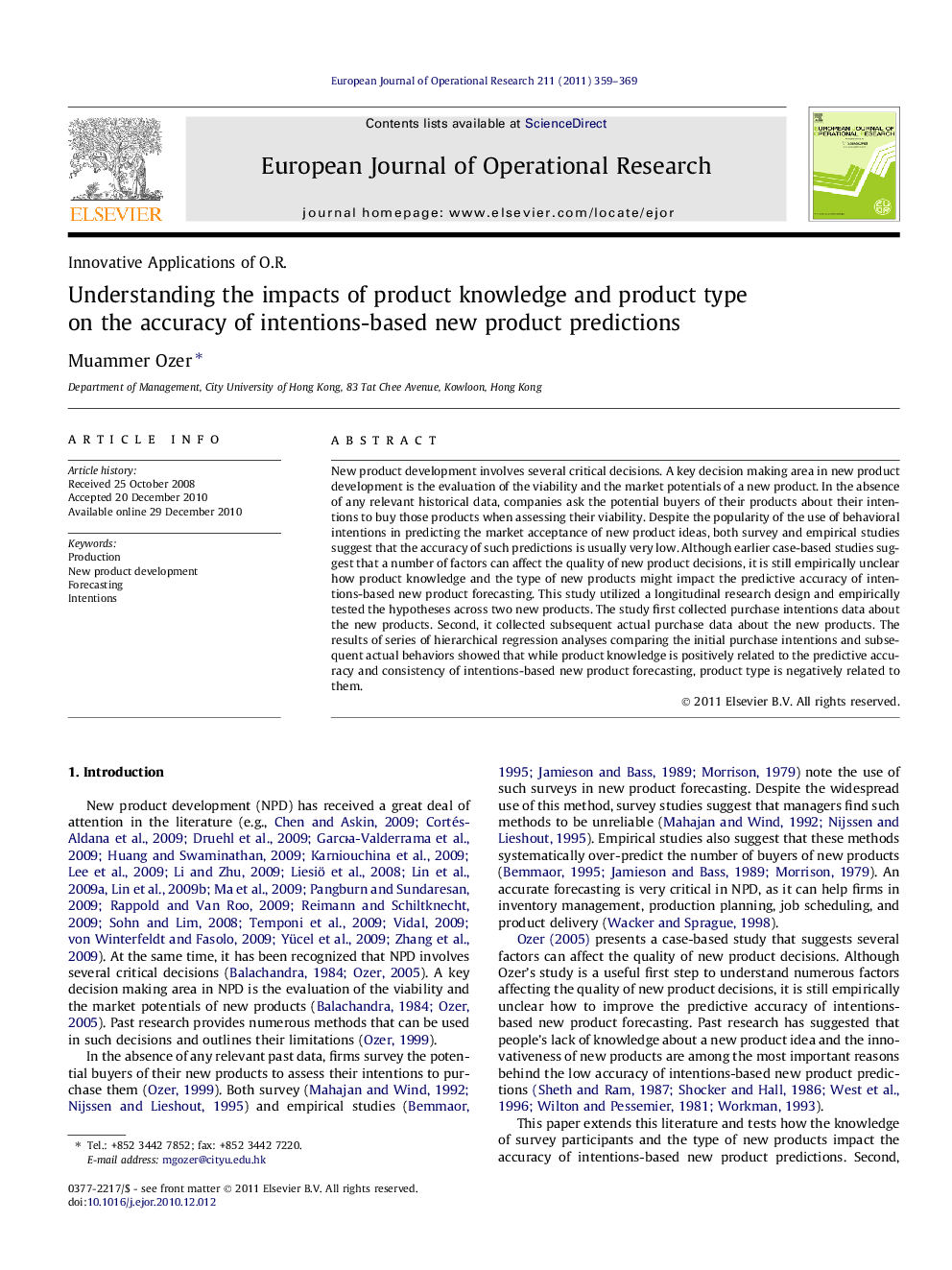 Understanding the impacts of product knowledge and product type on the accuracy of intentions-based new product predictions