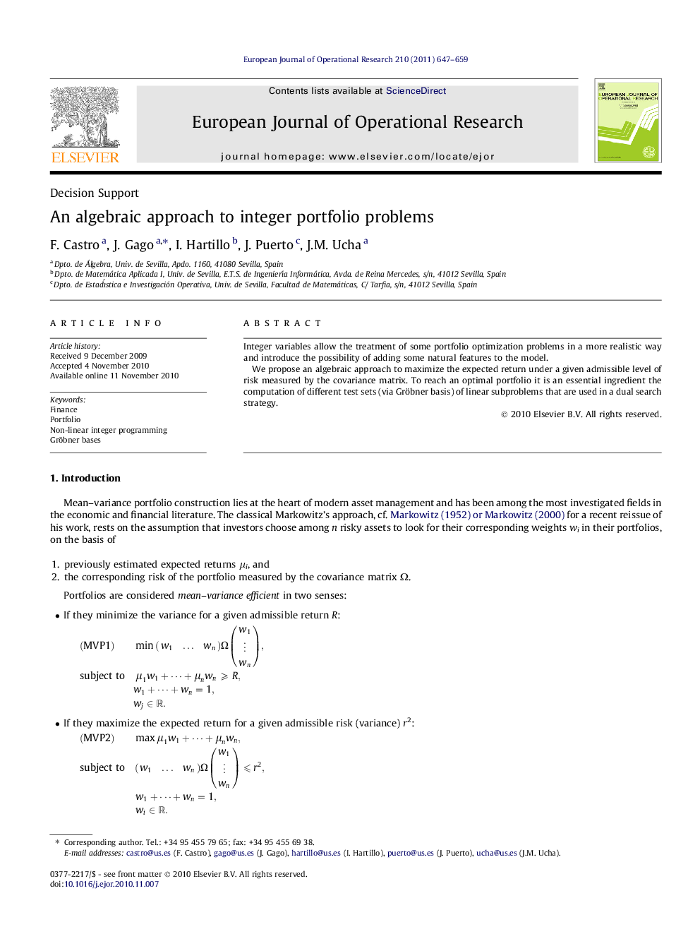 An algebraic approach to integer portfolio problems