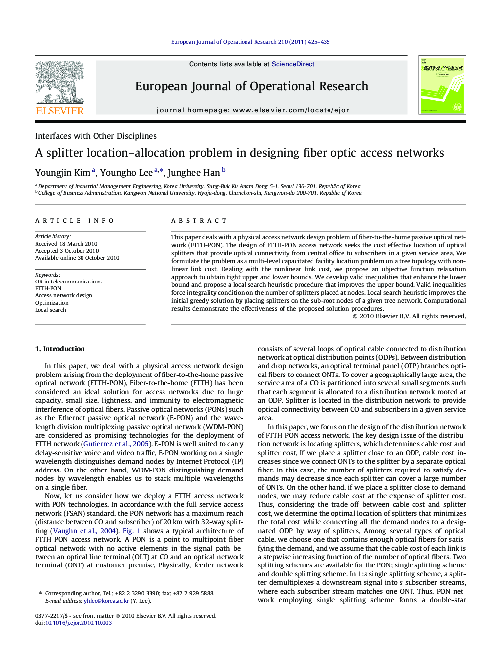 A splitter location–allocation problem in designing fiber optic access networks