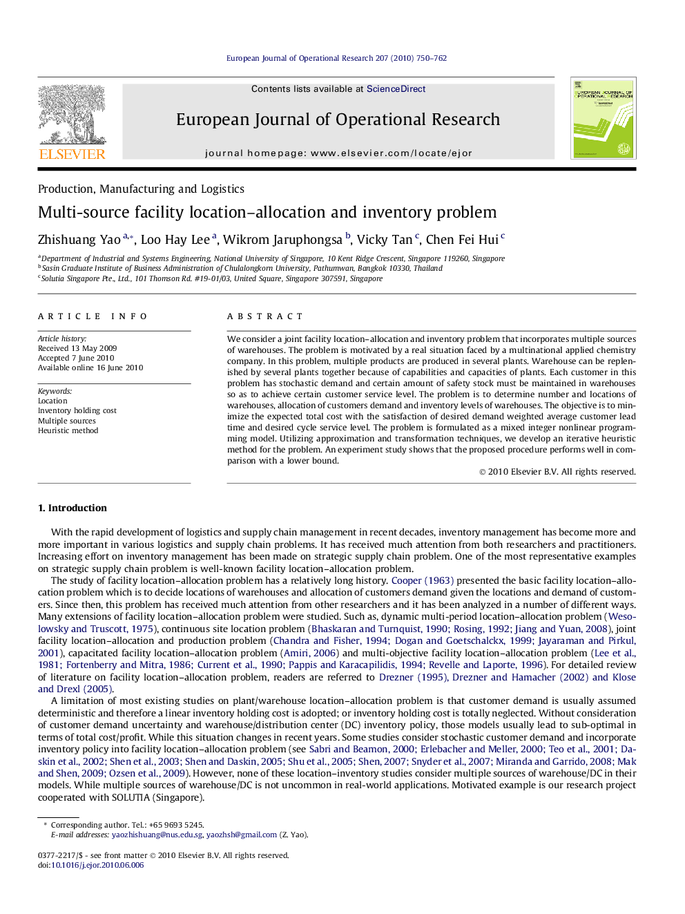 Multi-source facility location–allocation and inventory problem