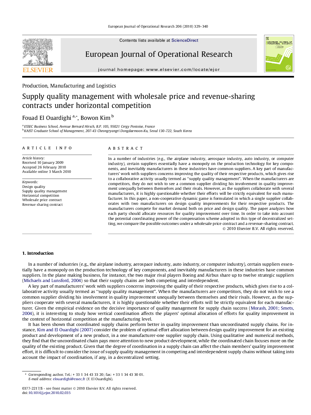 Supply quality management with wholesale price and revenue-sharing contracts under horizontal competition