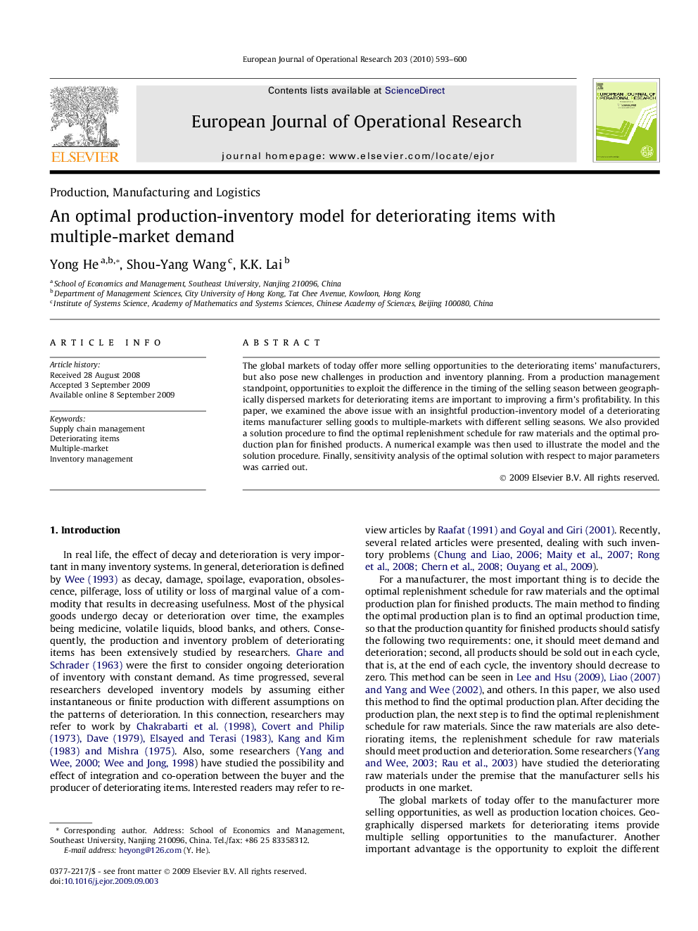 An optimal production-inventory model for deteriorating items with multiple-market demand