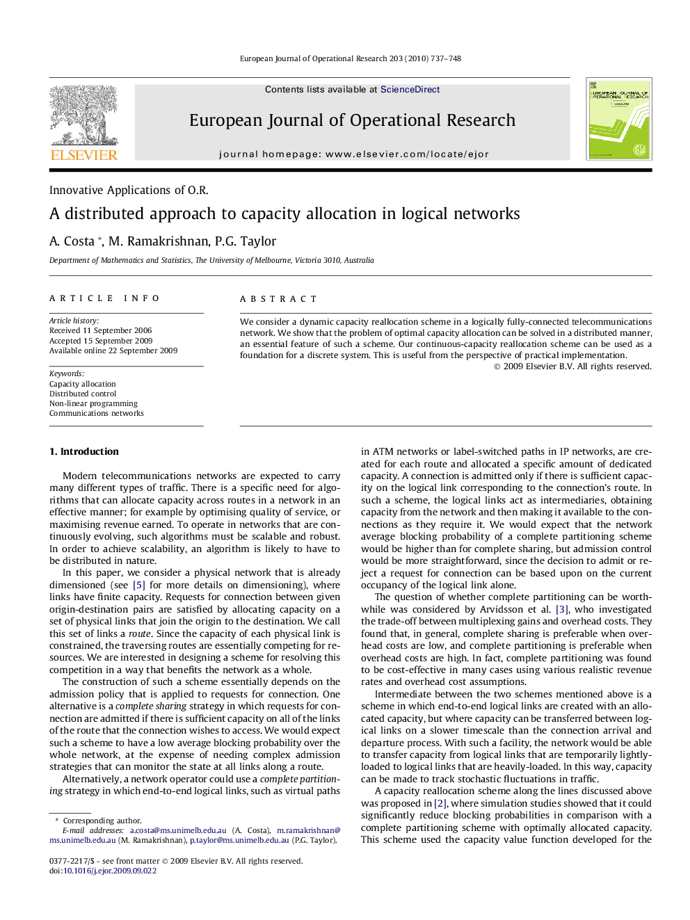 A distributed approach to capacity allocation in logical networks