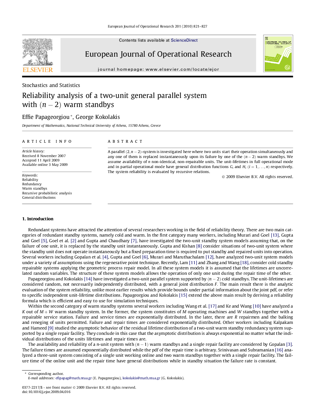 Reliability analysis of a two-unit general parallel system with (n-2)(n-2) warm standbys