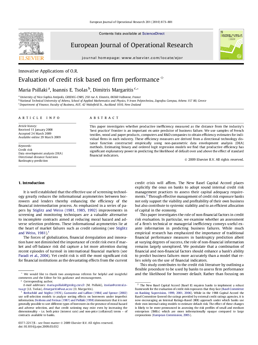 Evaluation of credit risk based on firm performance 