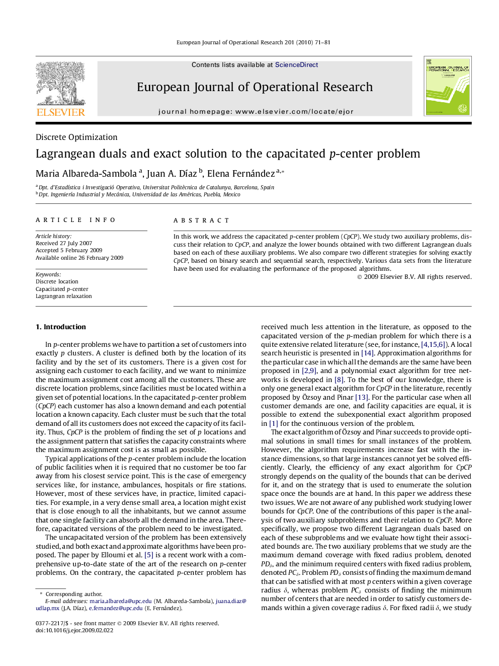 Lagrangean duals and exact solution to the capacitated p-center problem