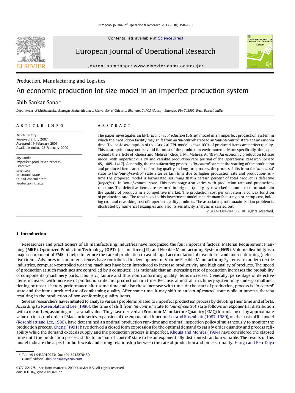 An economic production lot size model in an imperfect production system