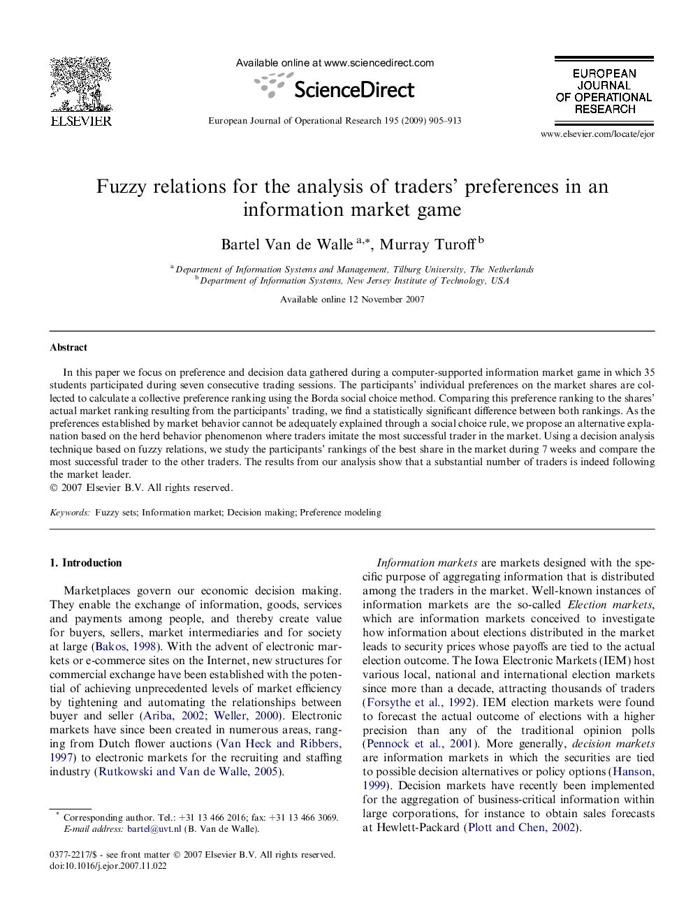 Fuzzy relations for the analysis of traders’ preferences in an information market game